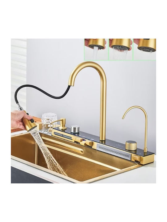 Drop-In Sink Inox with Faucet W75xD46cm Gold