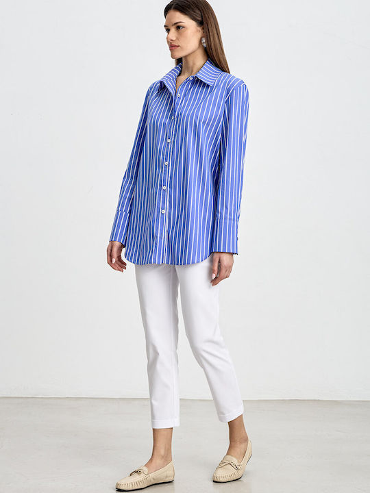 Langärmelig Damen Hemd Blue Druck