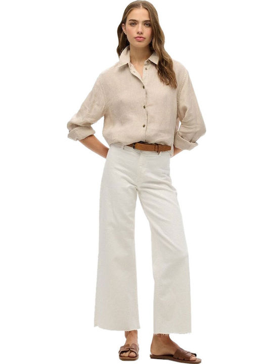 Casual Women's Linen Long Sleeve Shirt Pumice Stone Beige