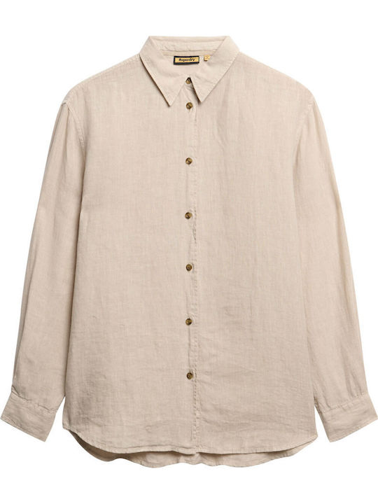 Casual Women's Linen Long Sleeve Shirt Pumice Stone Beige