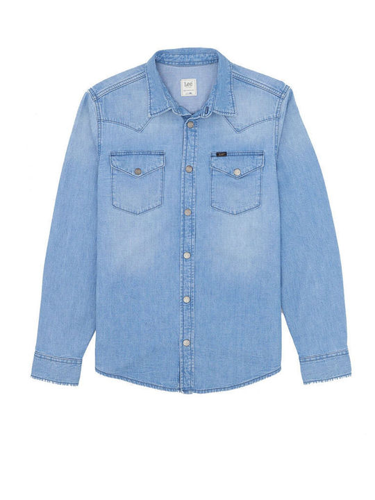 Western Long Sleeve Denim Overshirt in Regular Fit Starlight Wash