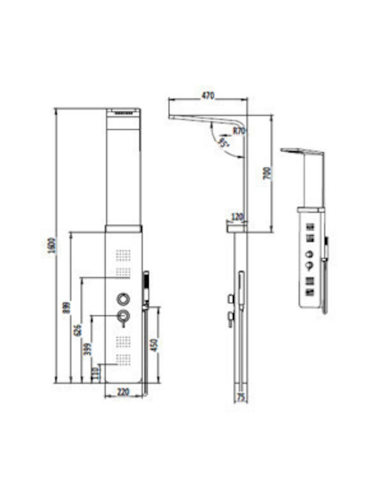 Acp Στήλη Ντουζ 160x220cm Υδρομασάζ Inox Ράφι & Κεφαλή – Satin Φινίρισμα Acp Στήλη Ντουζ 160x220cm Υδρομασάζ Inox Ράφι & Κεφαλή – Satin Φινίρισμα