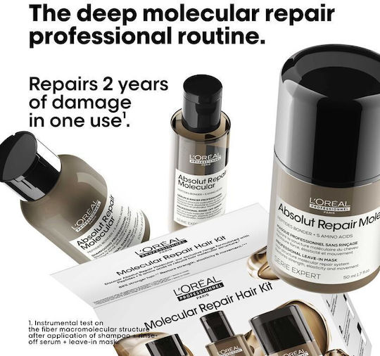 L'Oréal Professionnel Absolut Repair Molecular Hair Care Set for Reconstruction & Nourishment for Damaged Hair with Shampoo, Mask and Serum 3pcs