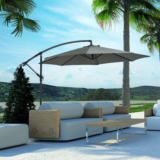 Umbrelă Suspendată Rotundă Metalică Parasol Gri Φ3xÎ2.5m