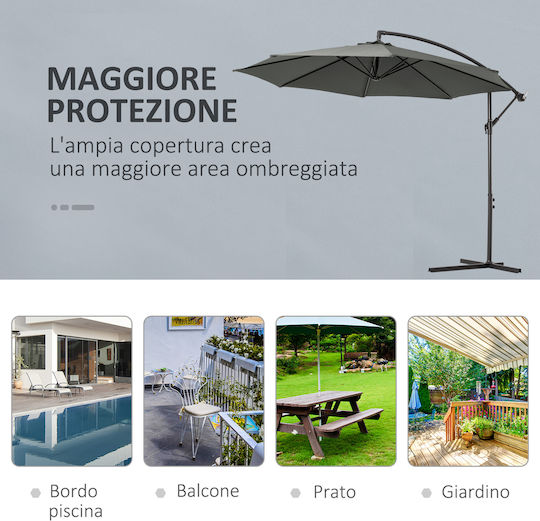 Umbrelă Suspendată Rotundă Metalică Parasol Gri Φ3xÎ2.5m