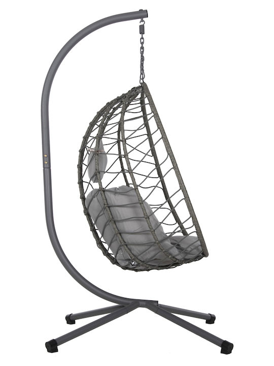 Millie Rattan Swing Nest with Stand Gray L90xW75xH190cm