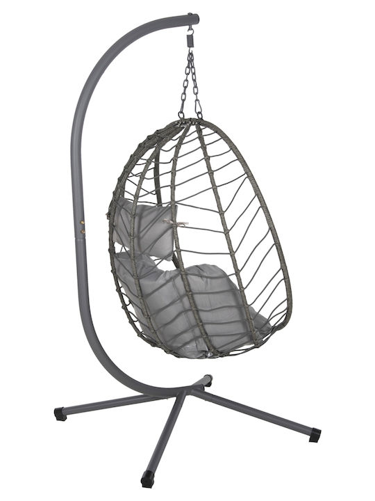 Millie Rattan Swing Nest with Stand Gray L90xW75xH190cm