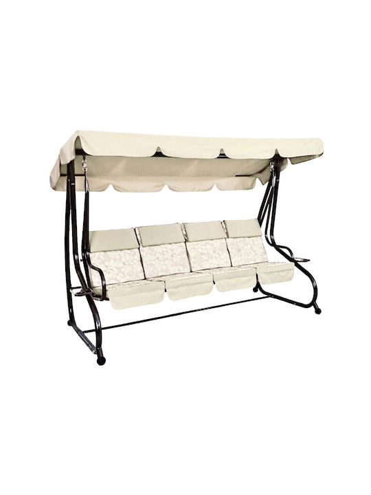 Garten & Veranda Schaukel mit Basis und Kissen 3 Sitze Metallisch Ecru L230xB120xH164cm