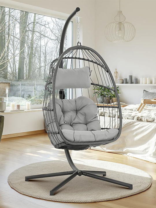 Leagăn suspendat cu pernă Rattan Gri Rezistență până la 130kg L95xL95xH196cm