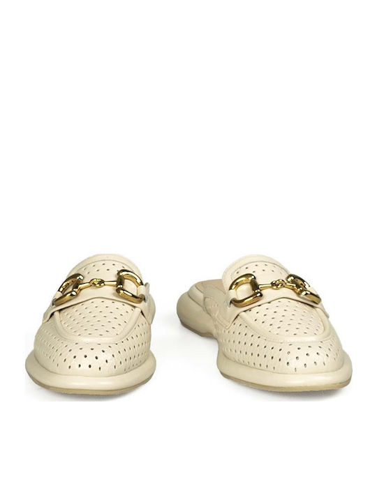 Leather Mules with Heel in White Color
