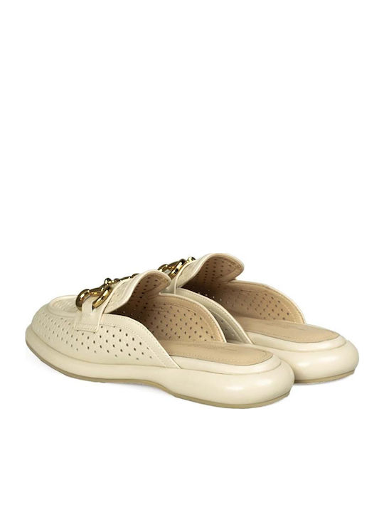 Leather Mules with Heel in White Color