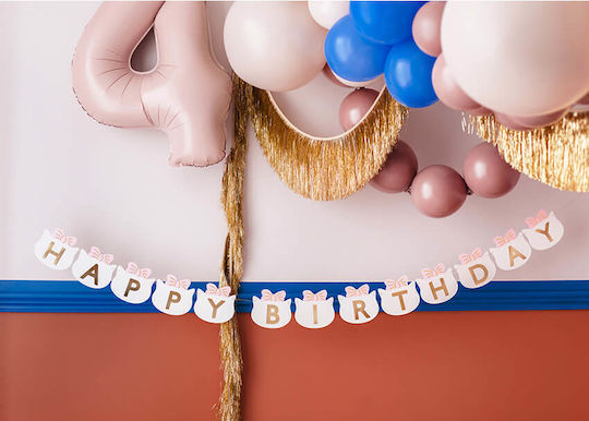 PartyDeco Happy Birthday Γιρλάντα για Party σε Ροζ χρώμα 12εκ.