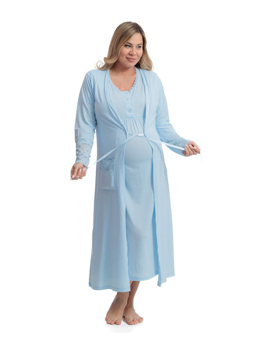 Mdl Nightgown Maternity & Nursing Light Blue