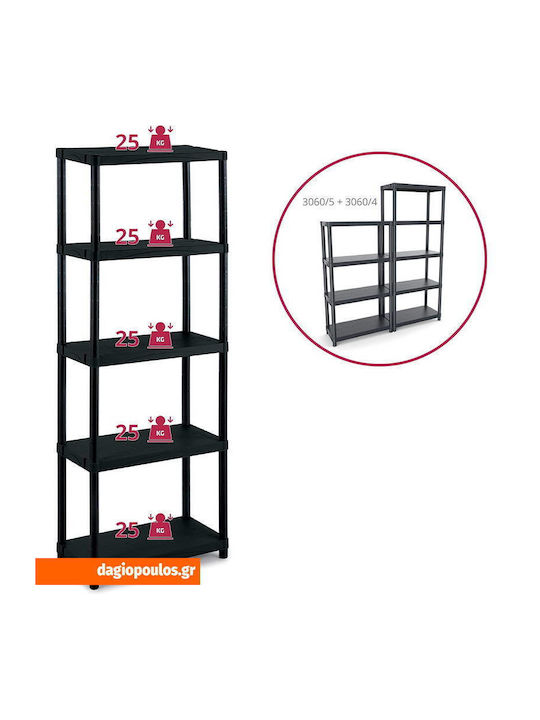 Plastic Shelving Unit Qblack 3060 S/5 with 5 Black Shelves 60x30x165cm