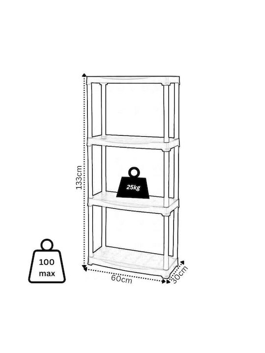 Plastic Outdoor Shelving Unit with 4 Shelves Black Linea Tempo 60x30x133cm