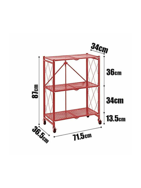 Metallic Outdoor Shelving Unit with 3 Shelves Red 71.5x34x87cm