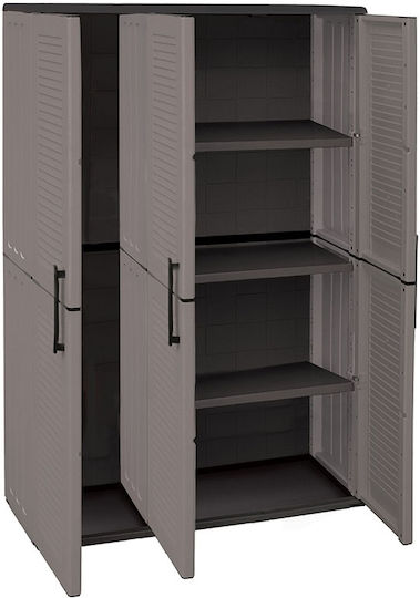 Three-Leaf Plastic Cabinet with Divider & 3 Shelves Grey 102x37x163 cm
