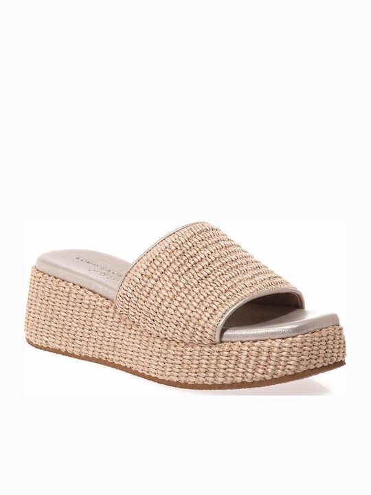 Flache Sandalen für Damen Flatforms in Beige Farbe