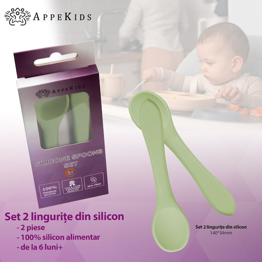 AppeKids Set pentru bebeluși cu Linguri din Silicon pentru 6+ luni Verzi 2buc
