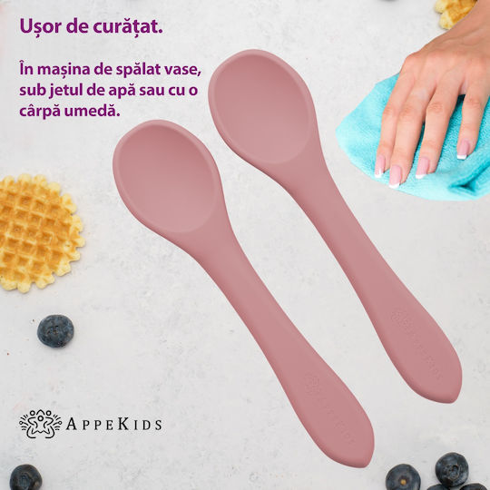 AppeKids Βρεφικό Σετ με Κουτάλια από Σιλικόνη για 6+ μηνών Ροζ 2τμχ