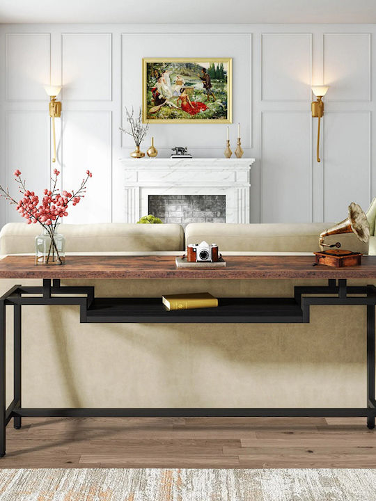 Onole Console Table Wood & Metal Walnut - Black L180xW35xH82cm