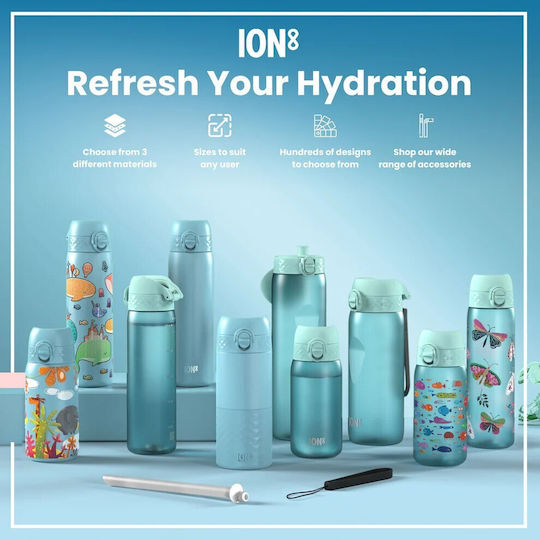 Ion8 Kinderflasche Kunststoff mit Strohhalm Hellblau 350ml