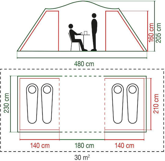 Coleman Spruce Falls 4 Winter Camping Tent Tunnel Green with Double Cloth for 4 People 480x230x205cm