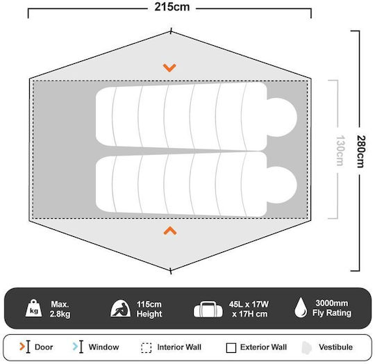 OZtrail Cradle Σκηνή Camping Igloo Ορειβασίας Χακί με Διπλό Πανί για 2 Άτομα Αδιάβροχη