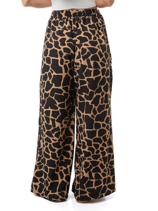 Wide Leg Trousers with Striped Animal Print