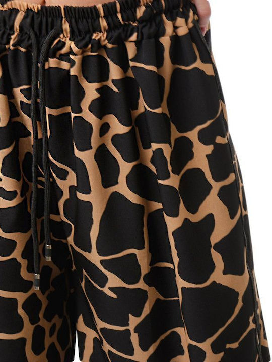 Wide Leg Trousers with Striped Animal Print