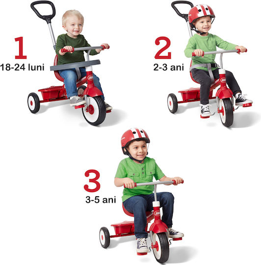 Radio Flyer Tricicletă Pentru Copii Cu Mâner Pentru Părinți 3 În 1 Pentru Vârsta 3-5 Ani Roșie