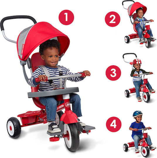 Radio Flyer Tricicletă Pentru Copii Cu Mâner Pentru Părinți 4 În 1 Pentru 1-5 Ani Gri