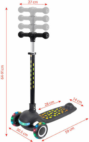 Action One Kinder 3-Rad-Roller Punkte Frontlicht am Lenker Plattform Schwarz
