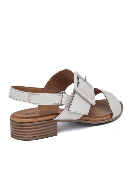 Leather Women's Flat Sandals Anatomic in Beige Color