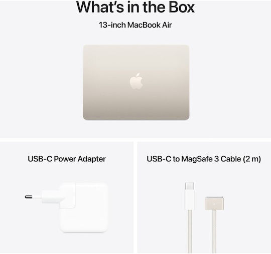 Apple MacBook Air 13.6 IPS Panel Retina Display M4 10-Core 24GB 512GB SSD 10-Core GPU with Charger 35W Dual Port Starlight English US Keyboard