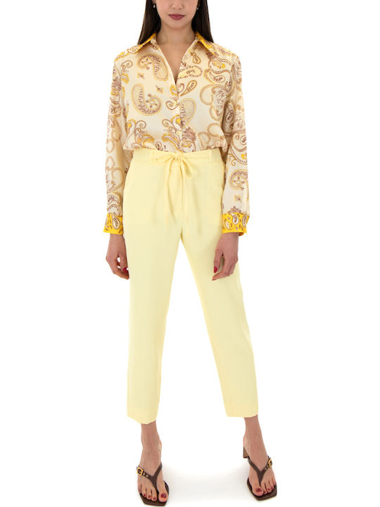 Pants Women Twenty-29 Women's High-waisted Fabric Trousers with Elastic Yellow