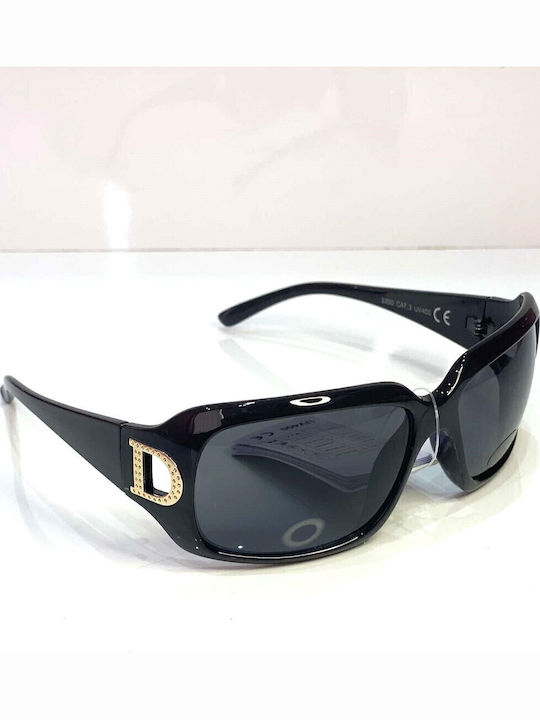 Woman's Fashion Women's Sunglasses with Black Plastic Frame and Black Lens G-114