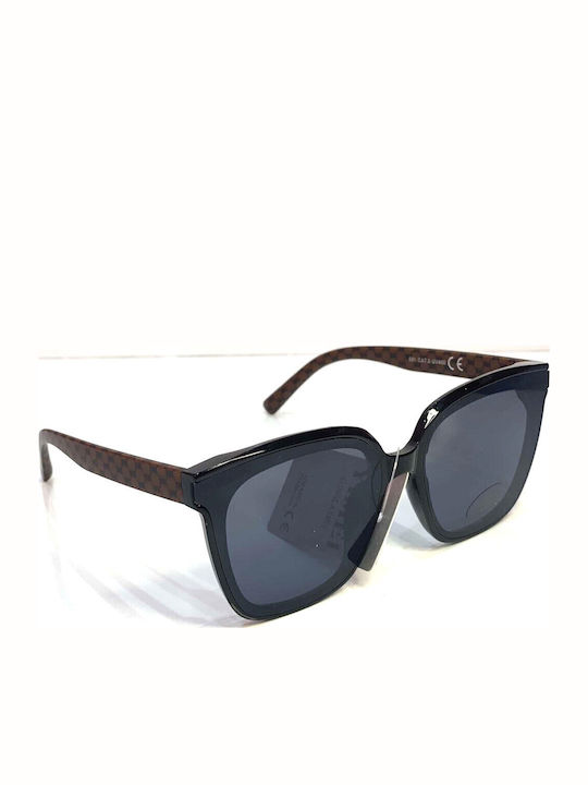 Woman's Fashion Women's Sunglasses with Black Plastic Frame and Black Lens G-105