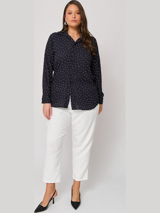 Women's Polka Dot Long Sleeve Shirt Black