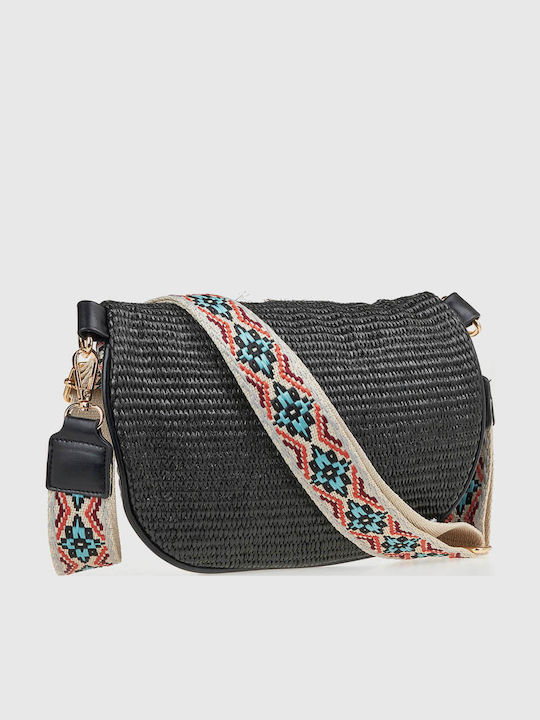 Medium Straw Women's Bag Crossbody Black