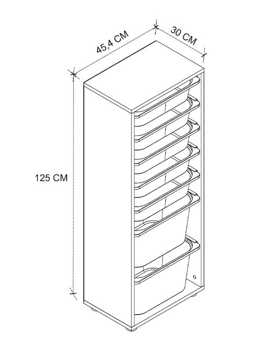 Storage Drawers Made of Plastic & Wood with 7 Drawers L45.4xW30xH125cm