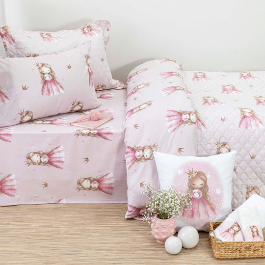 Borea Σετ Σεντόνια Μονά Βαμβακερά Little Queen Ροζ 160x250cm 3τμχ