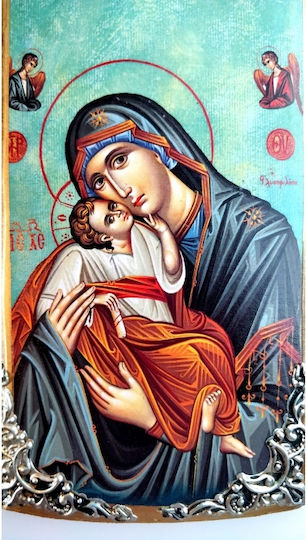 Icoană din lemn cu Fecioara Maria și Iisus Hristos 20x9cm