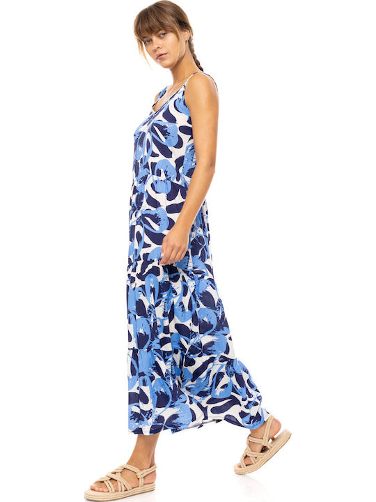 Γυναικείο Beachdress Pink Label Φόρεμα Long Abstract Floral Viscose Τιράντα