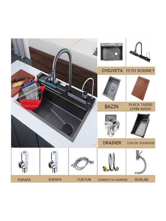 Drop-In Мивка Inox със смесител Ш75xД46см Черен