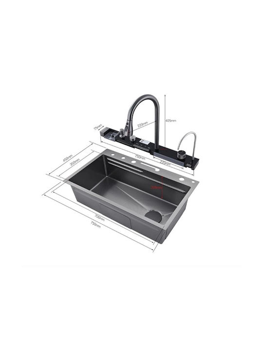 Drop-In Мивка Inox със смесител Ш75xД46см Черен