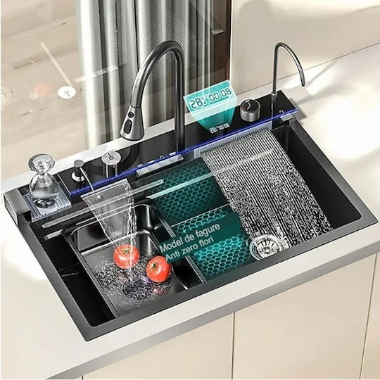 Drop-In Chiuvetă Inox cu robinet L75xW46cm Negru