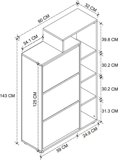 Holz Schuhschrank Lego 90x32x143cm
