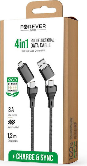 Forever Regular USB 2.0 Cablu USB-C bărbătesc - USB-C / USB-A Negru 1.2m