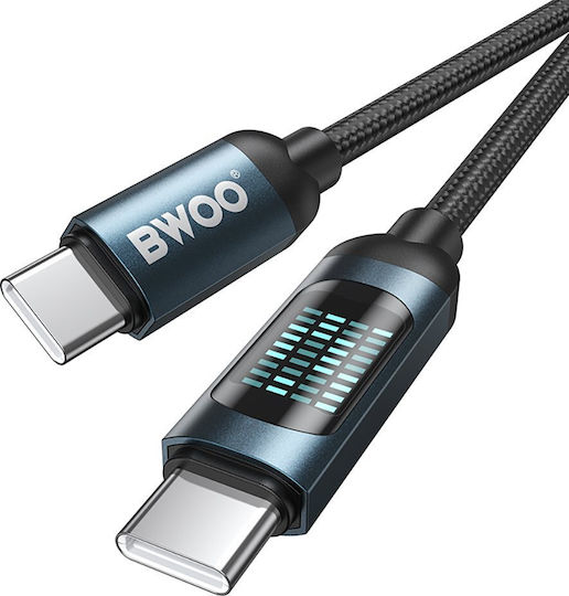 BWOO Плетен LED USB 2.0 Кабел USB-C Мъжки - USB-C 60W Захранване (PD) Черен 1м